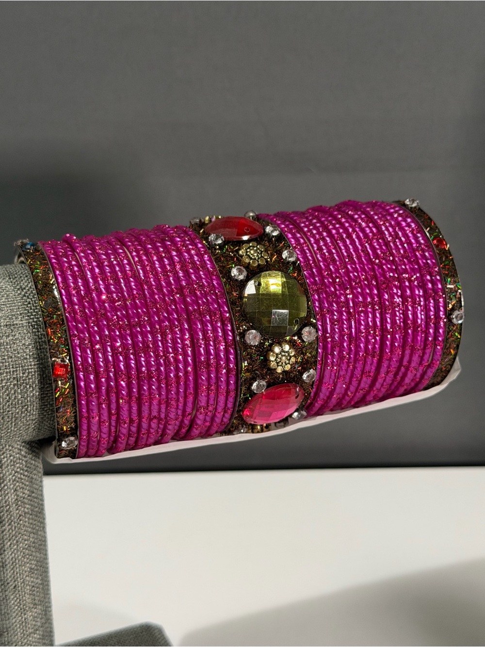 Vibrant Fuchsia Multi-Stone Bangle Set - Picture 3 of 7